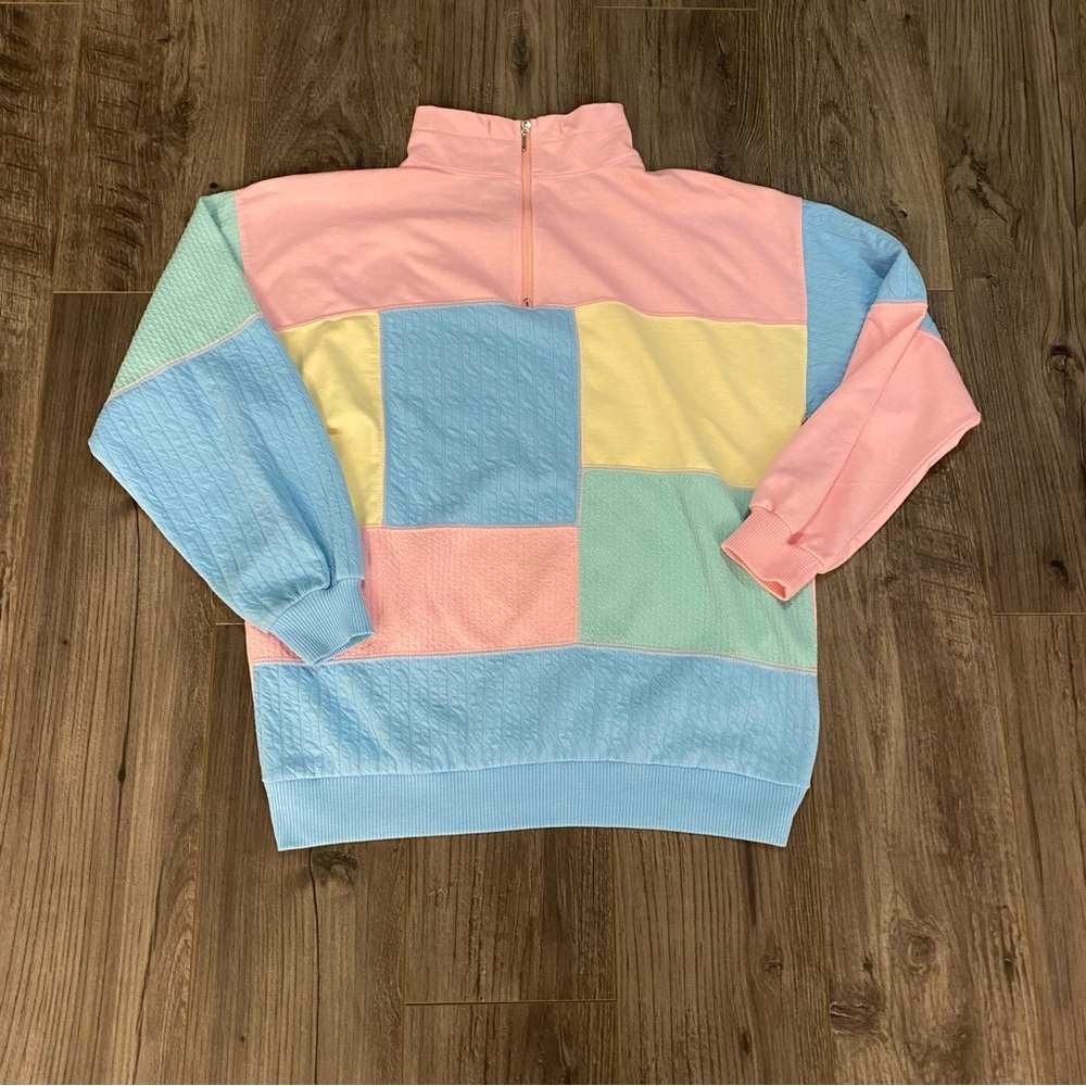 Vintage Pullover color block pastel 3D Cable knit Northern Spirit Petites kawaii - Picture 4 of 10